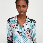 ZARA Floral Polka Dot Silky Satin Button Down Blouse Size XS Pearlescent Photo 5