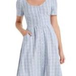 Draper James  Dress Blue Plaid Button Down Linen Blend Cottagecore size 2 Photo 8