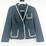 EXPRESS Womens Dark Academia Preppy Black White Trim Career Blazer Jacket Size 6 Photo 0