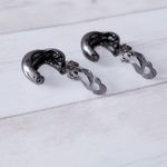 Vintage Clip On Earrings Dark Grey Twisted Chunky Hoops Gray Photo 6