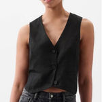 Gap  Black Linen Blend Tailored Button Front Vest Size S Minimalist Photo 0