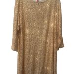 Vince Camuto All Over Sequin Gold Shift Dress Stretch Size Large Photo 2