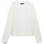 Mango Nieves Wool Blend V-Neck Round-Neck Sweater White Jersey NWT XXL Photo 2