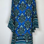 Kaari Blue Paisley Dress Bell Sleeves Blue And Green V-Neck Women’s Size Small Photo 5