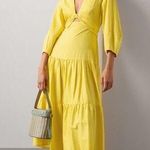 Derek Lam COLLECTIVE Yellow V-Neck Hourglass Twist Front Tiered Mini Dress 36 Photo 0