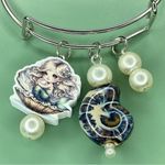 Handmade Mermaidcore Silver Tone Charm Bangle Bracelet with Faux Pearls Photo 1