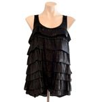 Madison Marcus Tiered Ruffled Silk Racerback Top Black Shimmer Size M NEW Photo 2