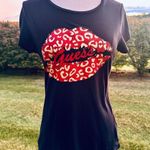 Guess Black Tee Shirt Red Lips Photo 0