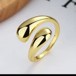 Boutique NEW Yellow Gold S925 Water Drop Open‎ Wrap Band Ring, Adjustable Photo 12