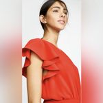 Amanda Uprichard  Red Martinique Midi Dress Ruffle Sleeve Tulip Hem Belt MEDIUM Photo 2