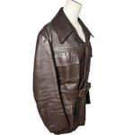 Vintage 70s Brown Leather Safari Jacket Belted Boho Utility Coat Women's M/L Size XL Photo 7