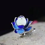 Natural Jade Glaze Lotus Classical Beauty Ring Blue Photo 1