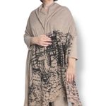 None Neutral Taupe Beige Abstract Art Knit Shawl Wrap Poncho Scarf Lightweight Layer Photo 10