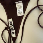 REBELFLOW | Brown Satin Tie Back Handkerchief Hem Lace Trim Crop Top | Small Photo 1