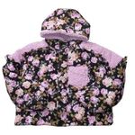 For Love & Lemons NWT Puffer Jacket in Black Pink Floral Ruffle Trim Sherpa S Photo 0