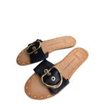 Dolce Vita Danna Slide Sandal Size 7 Black Rich Leather Open Toe Buckle Detail Photo 1
