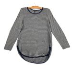 Eileen Fisher Organic Linen Blend Slub Top Tunic Navy Cream Striped Crew Sz M Photo 1