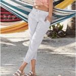 Athleta  Linen Stripe Crop Pant Stretch Waist Drawstring White Summer Beach 14P Photo 1