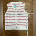 Wiholl cable knit sleeveless sweater. Pink on ivory stripes. Size Small Photo 9