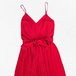 Dress the Population Red Rouge Stevie V Neck Wide Leg Belt Jumpsuit Size Medium Photo 13