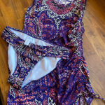 Athleta Rashguard aqualuxe print swim top and bikini bottom festival‎ SPF 50 XS Photo 0