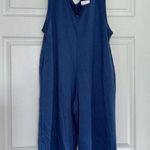 Cotton Emporium Blue Deep V Sleeveless Wide Leg Cropped Jumpsuit Lounge Size L Photo 0