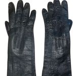 1960s French Cocktail Long Black Leather Ladies Gloves Vintage Below Elbow Photo 4