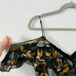 NICOLAS Black Floral V Neck Spaghetti Strap Ruffle Silk Cotton Mini Dress 4 Photo 3