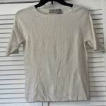 Liz Claiborne Cream Ribbed Crew Neck Sweater Short Sleeve 72% Silk Size S Photo 0
