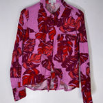 Sofia Jeans XS Linen Blend Button‎ Down Tie Front Pink Red Palm Leaves Top CP Photo 0