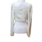 Camila Coelho  Revolve White Poesia Smocked Cropped Long Sleeve Blouse NWT Medium Photo 2