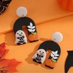 🌸 4 for $20 Black and white ghost earrings with orange pumpkin #halloween Photo 1