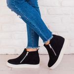 Micro Suede Hidden Wedge Sneaker Black Size 8.5 Photo 0