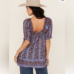 Free People NWT  Vintage Lover Cotton Blouse in Dutch Blue Combo Size S Msrp $128 Photo 2