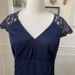 DJ Jaz Navy Dark Blue Lace Cap Sleeve Formal Gown Dress 14 Blue Photo 2