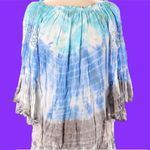 Surf Gypsy Blue and White Off-Shoulder Blouse Bell Sleeves Photo 3