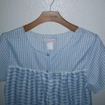 Tati Fashion M Blue Checked Snap Front Short Sleeved Pocketed House Coat Size M Photo 4