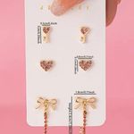 NEW 3 Pairs Pink & Gold Earrings, Key Heart Bow Hoop Jewelry Set, coquette bow Photo 1