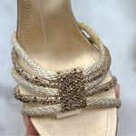 Rene Caovilla Silk Rhinestone Embellished Strappy Slingback Platform Sandal Heel Tan Size 9 Photo 5
