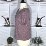 Flower & Feather Knit Top Short Sleeves Split Neckline Lightweight Rose Pink XL Photo 3