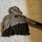 Ralph Lauren POL Oversized Cropped Patchwork Peace Knit Sweater Hoodie Sz Large Brown Photo 2