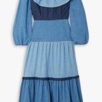 RIXO Sara Tiered Ruffled Denim Midi Dress Size Medium US 8 UK 12 Blue Photo 0