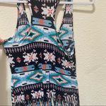 Kirra Women’s XS Fringe Trim Festival Tank Top Black Blue Southwestern Print Photo 5