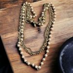 Ann Taylor  Long Multi Strand Necklace Faux Pearls Gold Tone Chain Link 29" Photo 0