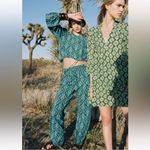 ZARA NWT | The Ava Pant Wide Leg Cotton Green Printed | XS Photo 1