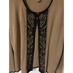 Vntg Koret Tan With Black Trim Paisley Embroidered Open Cardigan Size Large Brown Photo 1