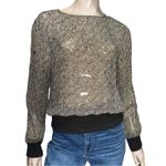 Valentino Vtg 10 Black Tan Printed Ribbed Sweater Knit Waist Wrist Blouse Top Photo 1