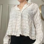 Free People  Striped‎ Hooded Flowy Button Down Shirt Sz Medium Raw Hem Neutral Photo 0