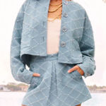 Ramy Brook NWT  Geo Jacquard Faux Pearl Embellished Jacket Denim Blazer Set Photo 0