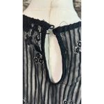 Haute Monde Blouse Womens M Sheer Floral Embossed Sleeve Fray Hem Black Whimsey Photo 2